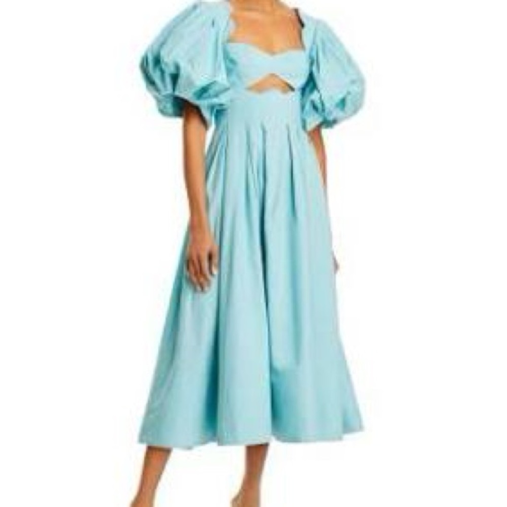 Farm Rio blue cut out ruffle sleeve midi dress